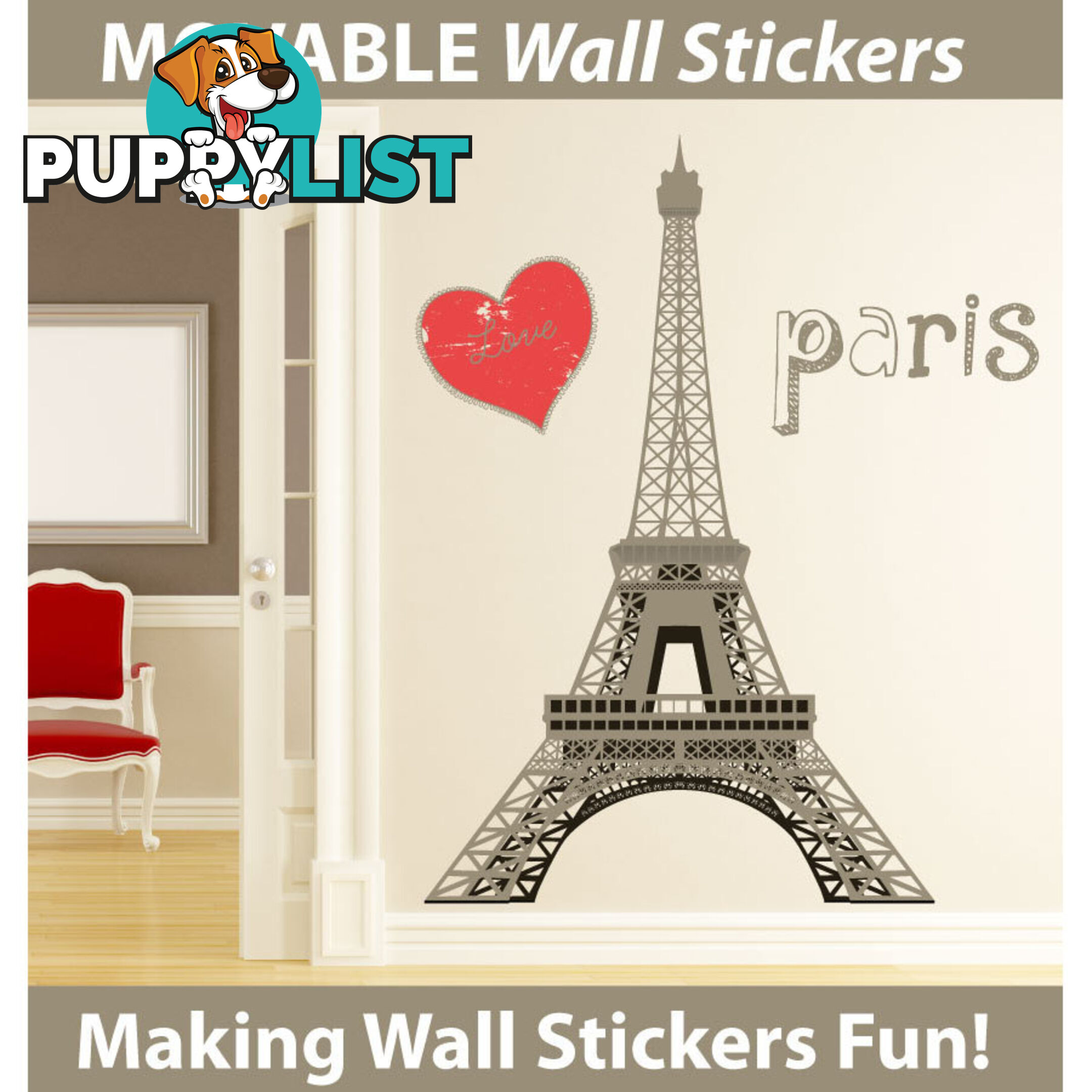 Medium Size Paris Eiffel Tower Wall Stickers - Totally Movable