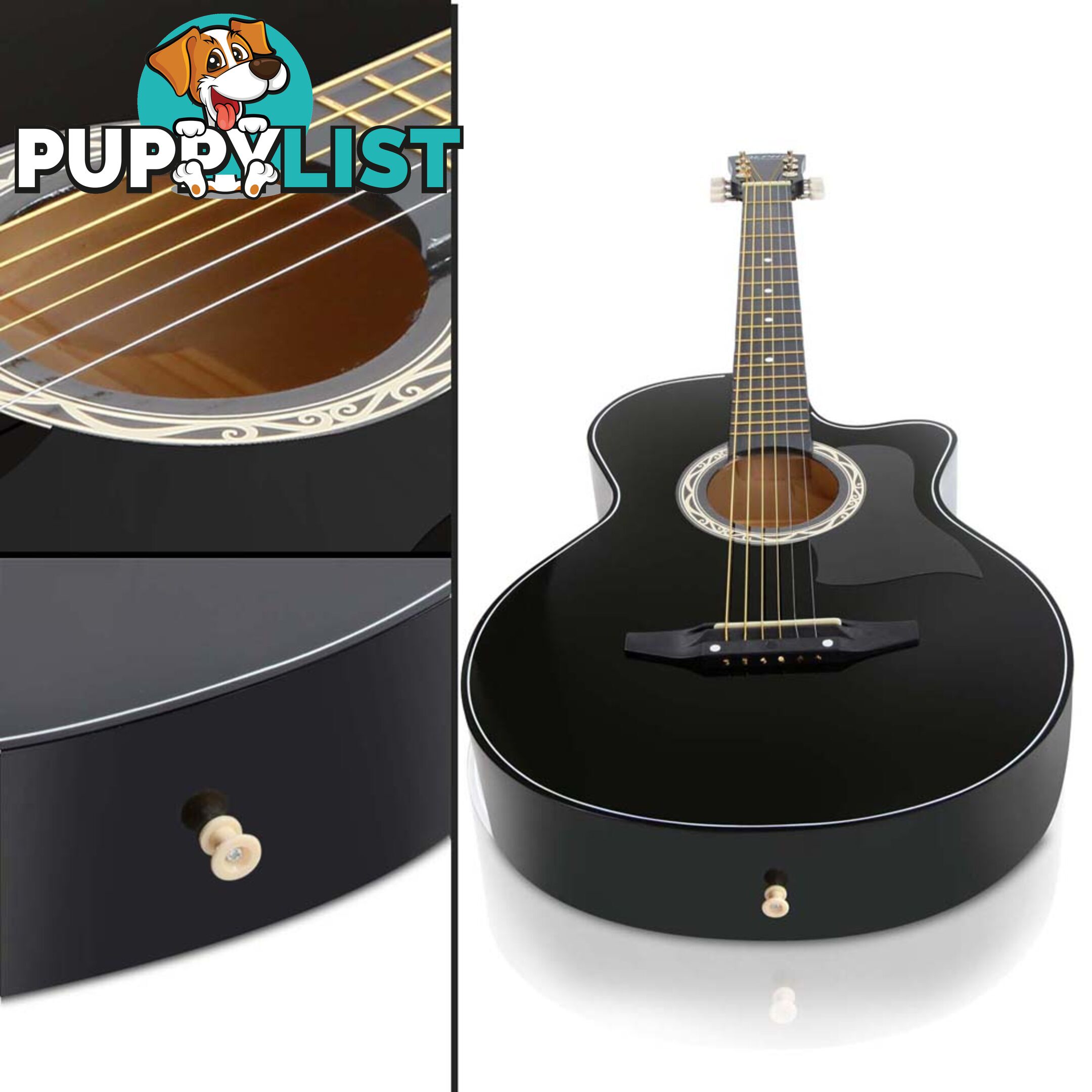 38 Inch Wooden Acoustic Guitar Black