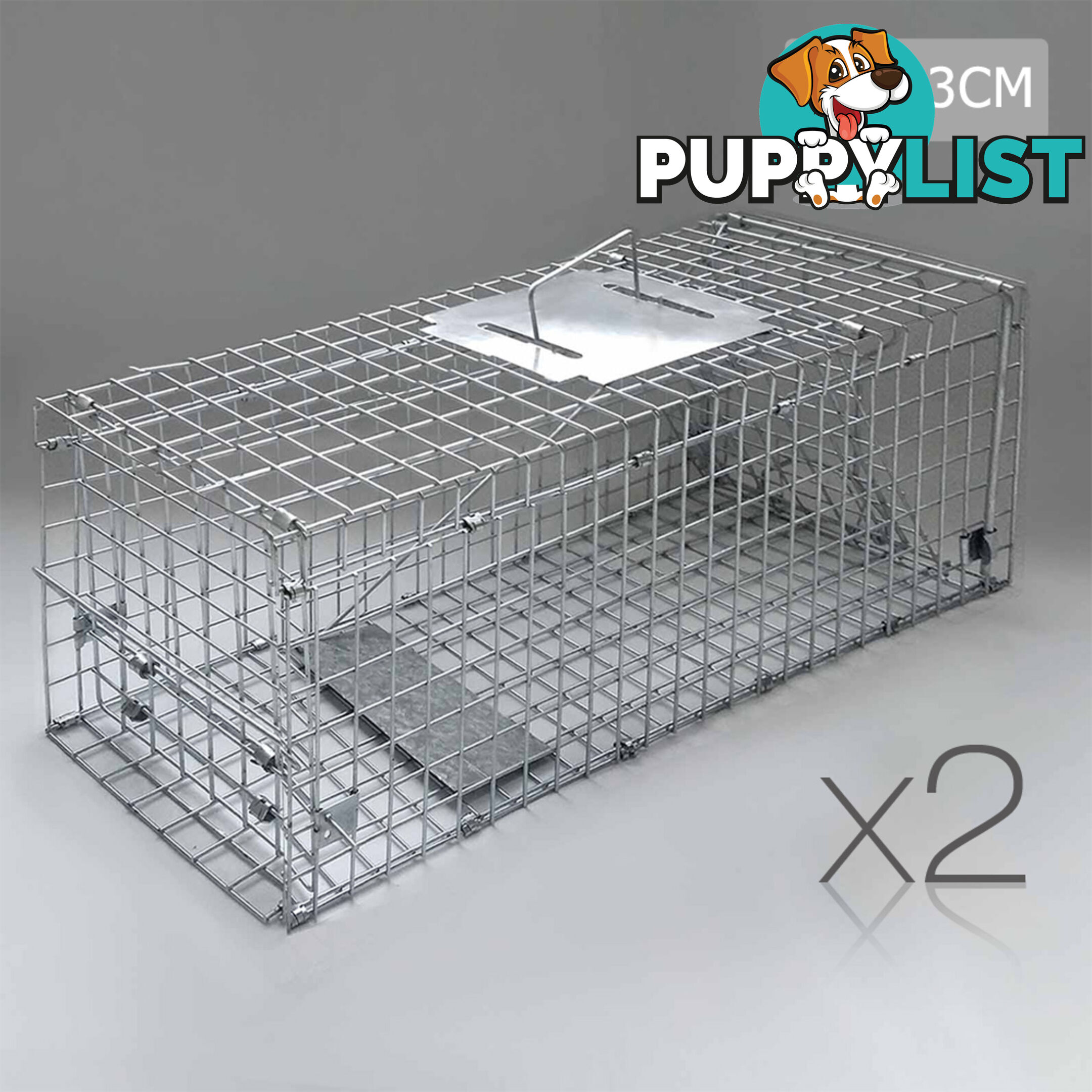 Set of 2 Humane Animal Trap Cage 66 x 23 x 25cm Silver