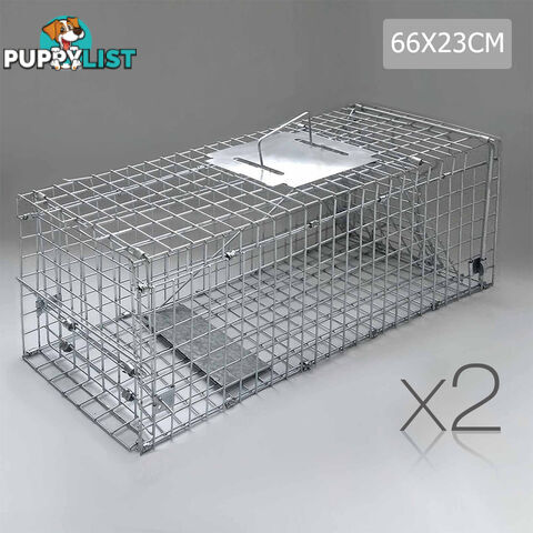 Set of 2 Humane Animal Trap Cage 66 x 23 x 25cm Silver