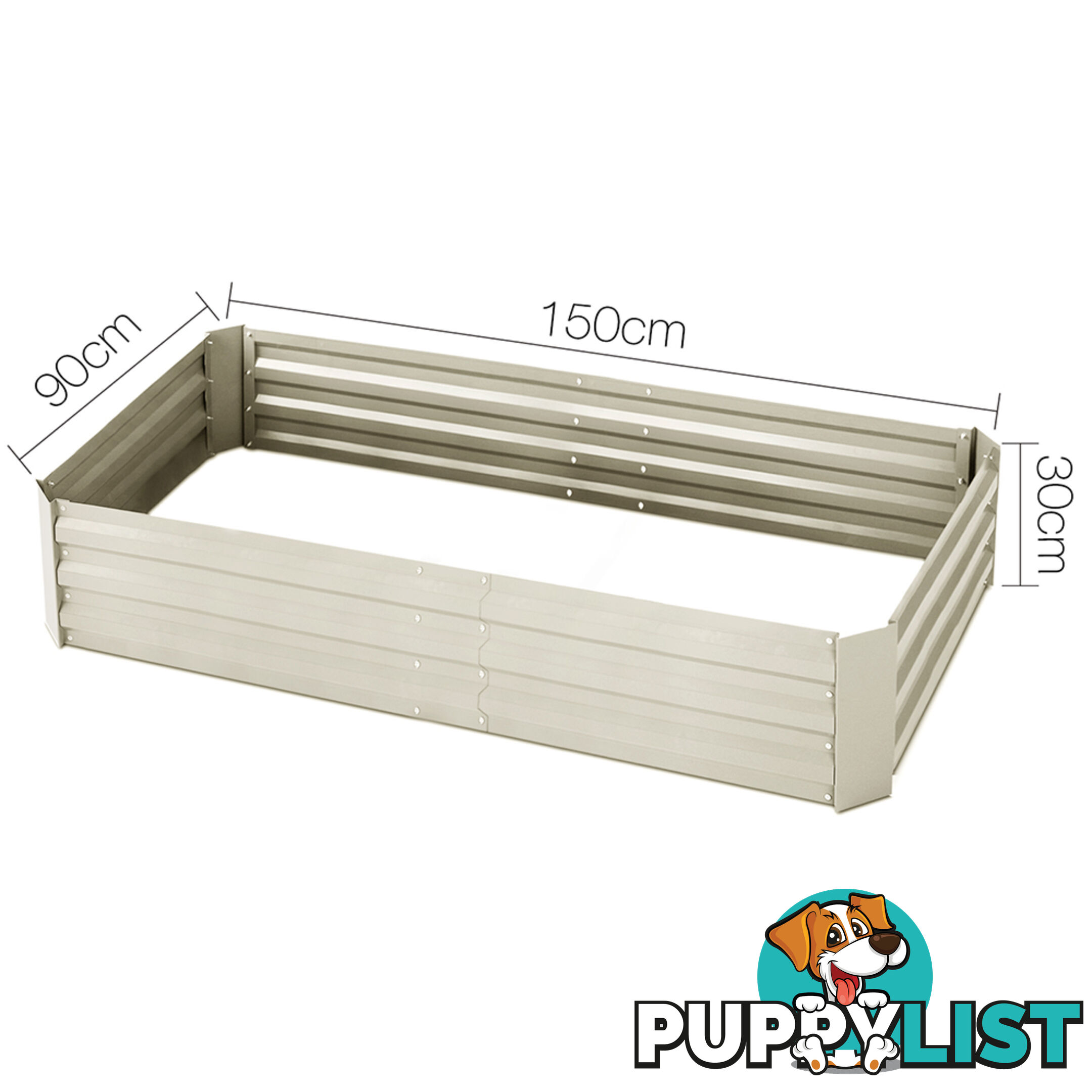 Galvanised Raised Garden Bed - 150 x 90 x 30cm - Cream