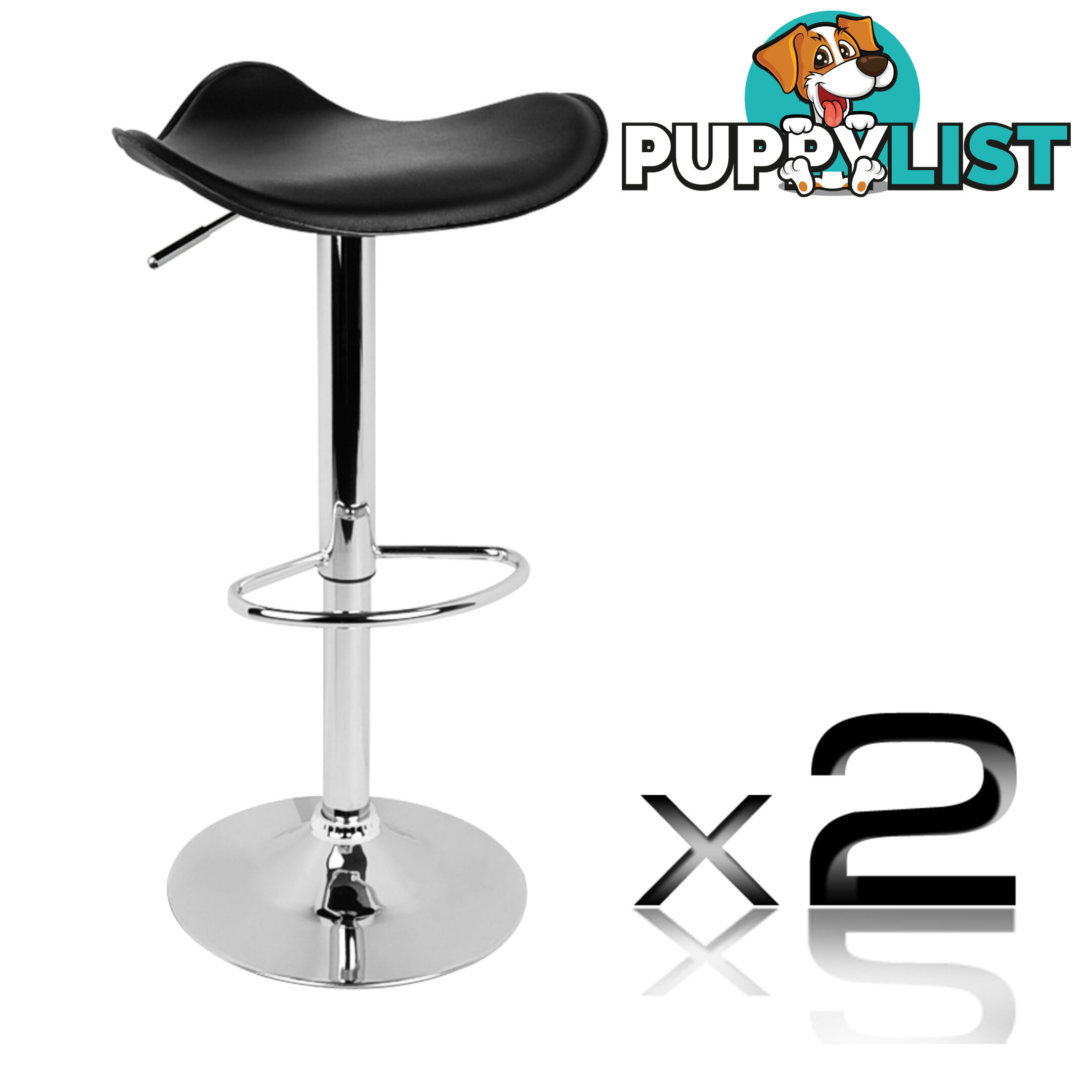 Set of 2 PVC Leather Kitchen Bar Stool Black