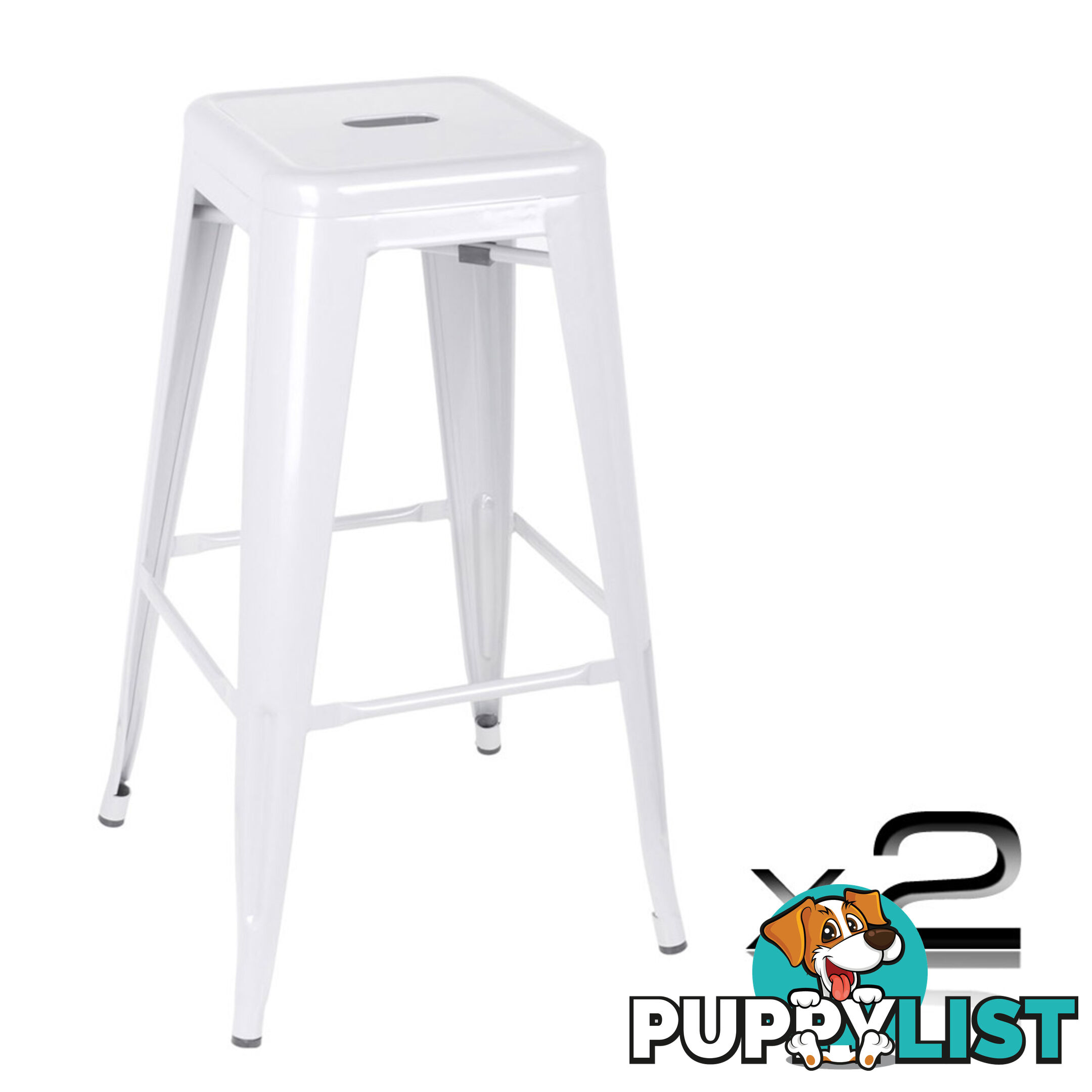 Set of 2 Steel Kitchen Bar Stool 76cm White