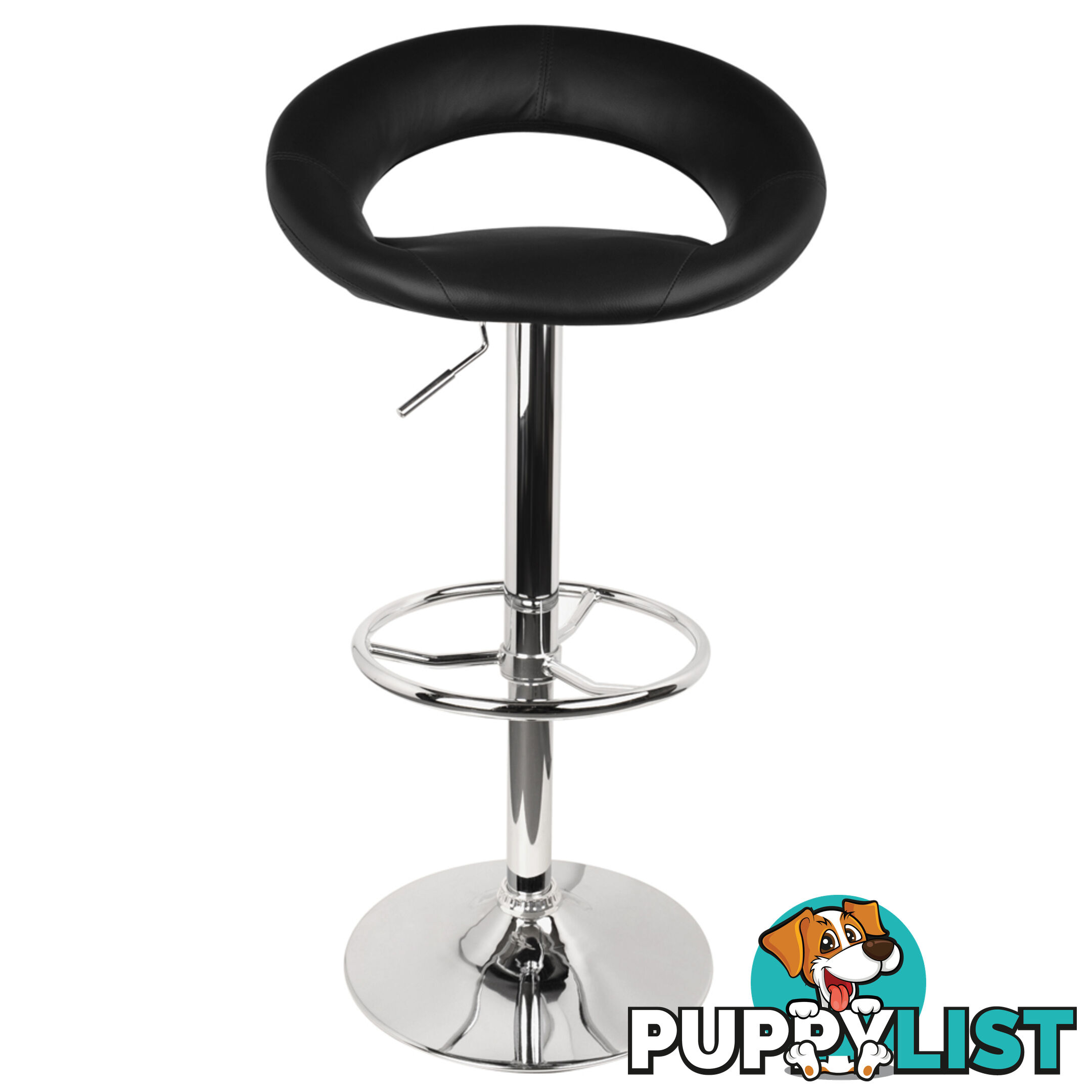 Set of 2 PU Leather Kitchen Bar Stool Black