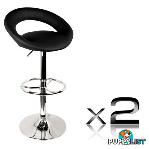 Set of 2 PU Leather Kitchen Bar Stool Black