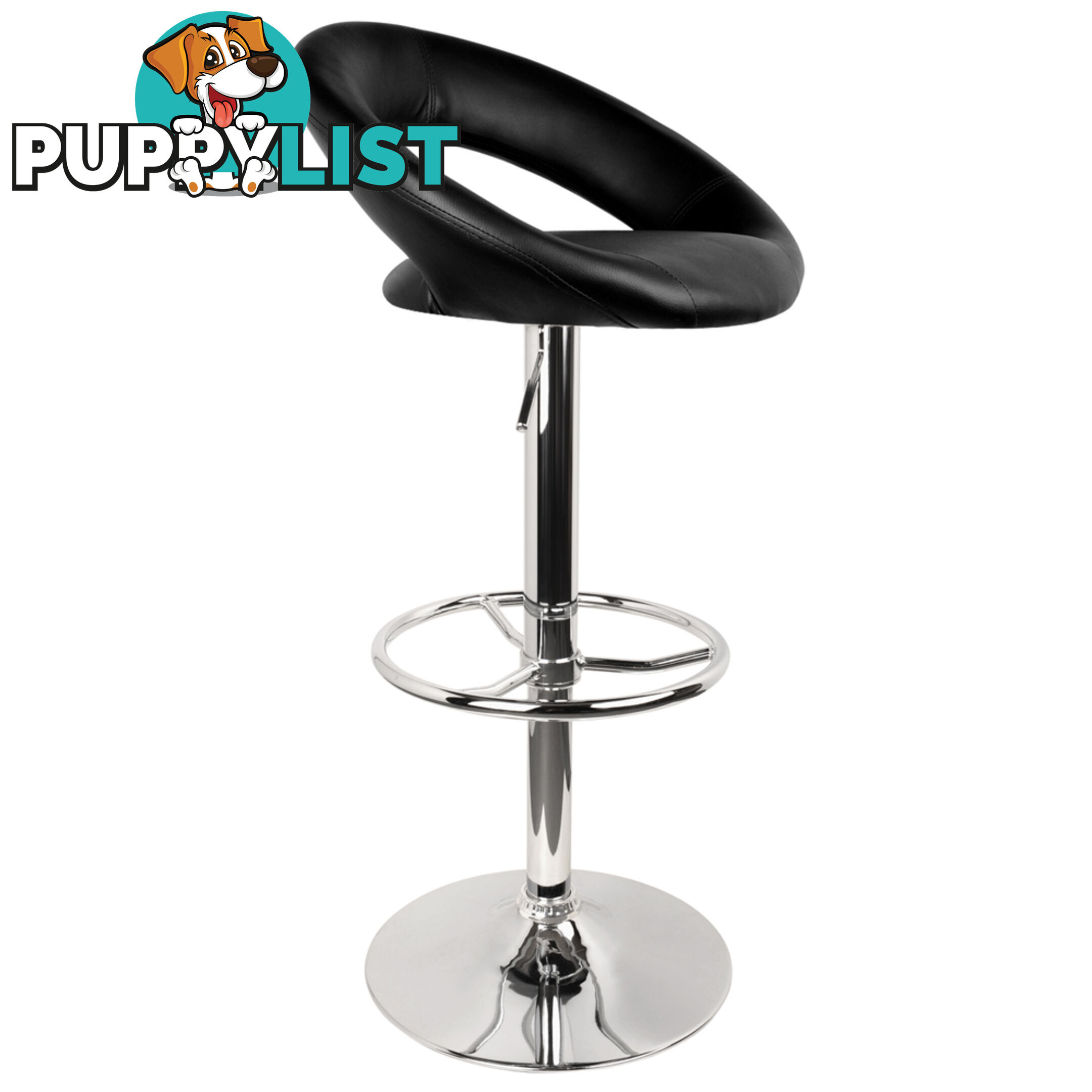 Set of 2 PU Leather Kitchen Bar Stool Black