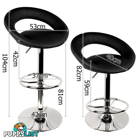 Set of 2 PU Leather Kitchen Bar Stool Black