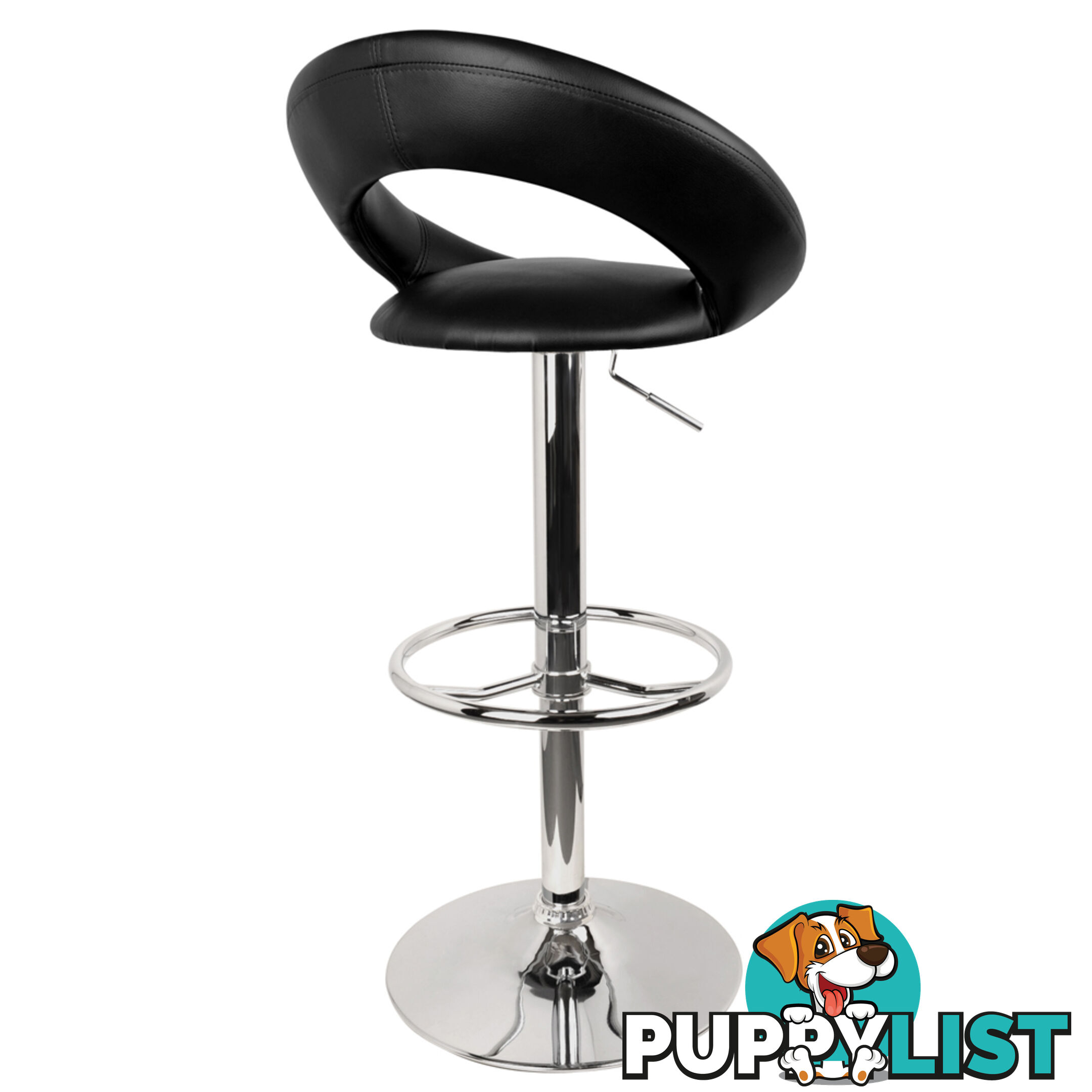 Set of 2 PU Leather Kitchen Bar Stool Black