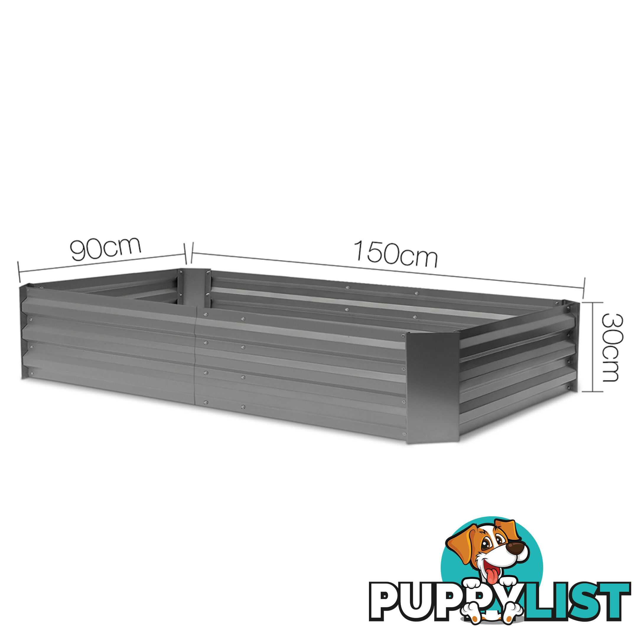 Galvanised Raised Garden Bed - 150 x 90 x 30cm - Aluminium Grey