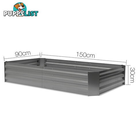 Galvanised Raised Garden Bed - 150 x 90 x 30cm - Aluminium Grey