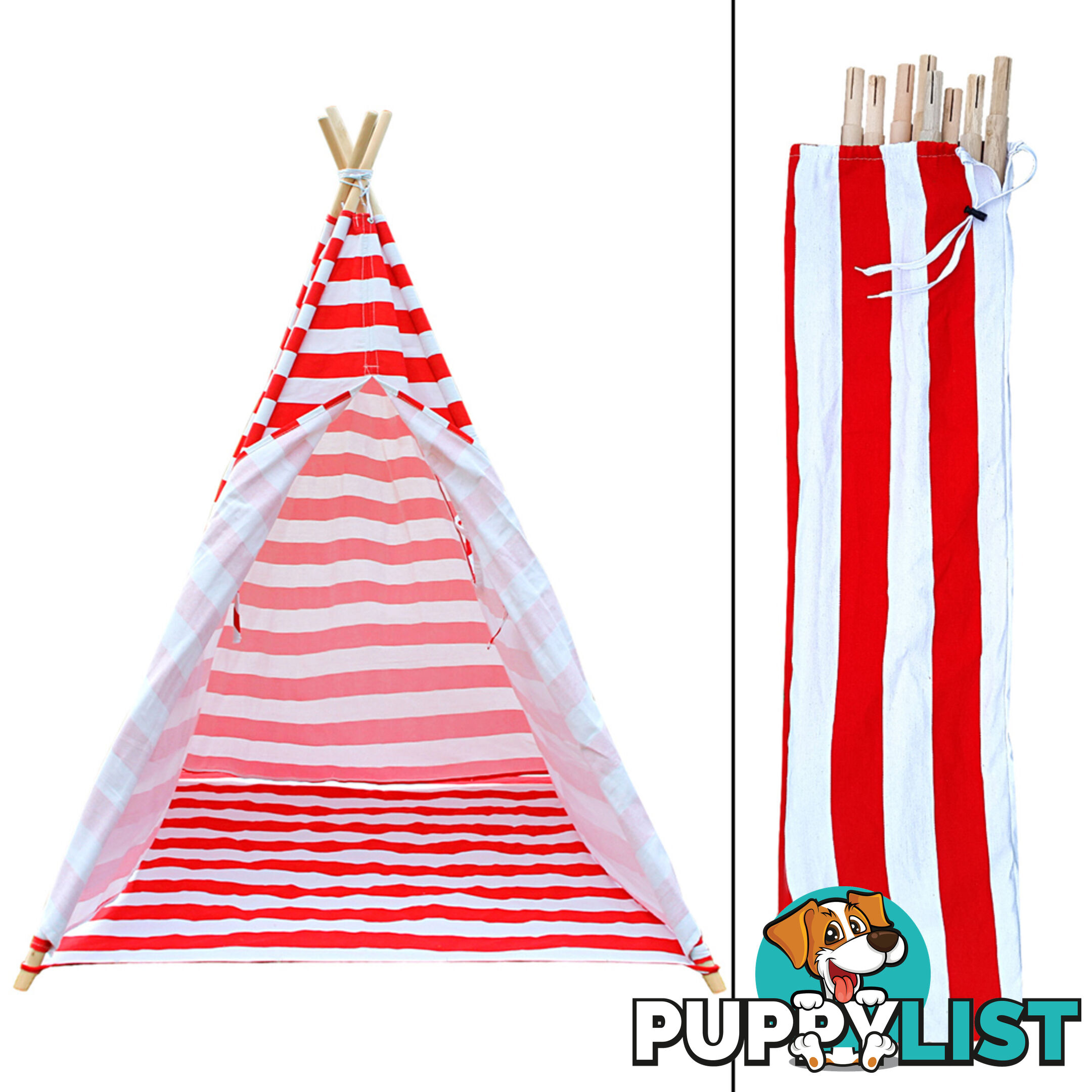 4 Poles Teepee Tent w/ Storage Bag Red