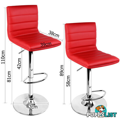 Set of 2 PU Leather Kitchen Bar Stool Red