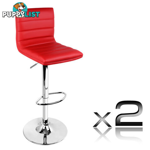 Set of 2 PU Leather Kitchen Bar Stool Red