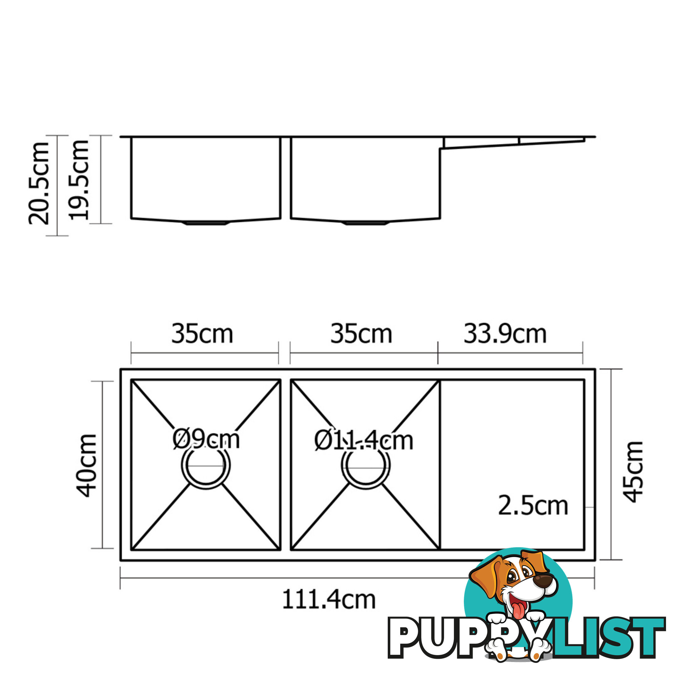 Stainless Steel Kitchen/Laundry Sink w/ Strainer Waste 1114 x 450mm