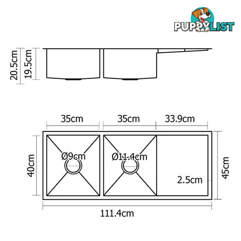 Stainless Steel Kitchen/Laundry Sink w/ Strainer Waste 1114 x 450mm