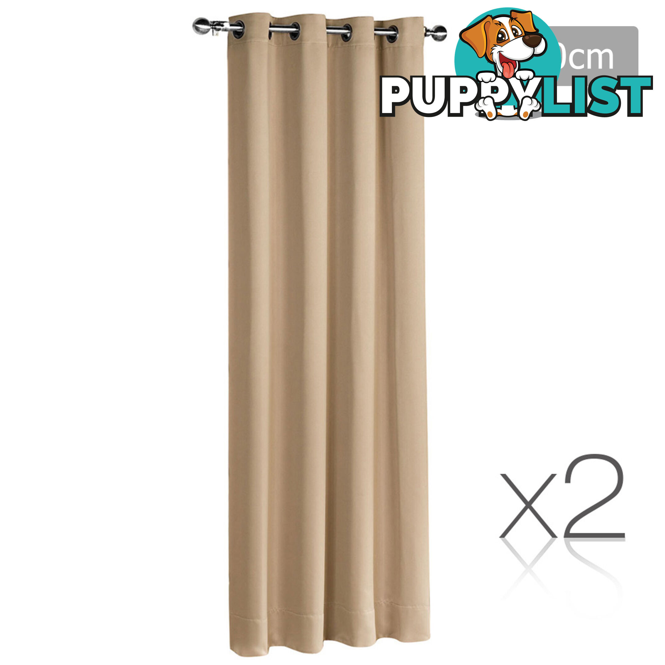 Set of 2 ArtQueen 3 Pass Eyelet Blockout Curtain Latte 240cm