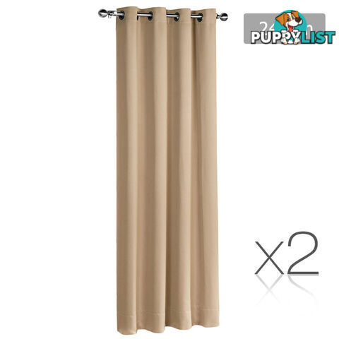 Set of 2 ArtQueen 3 Pass Eyelet Blockout Curtain Latte 240cm