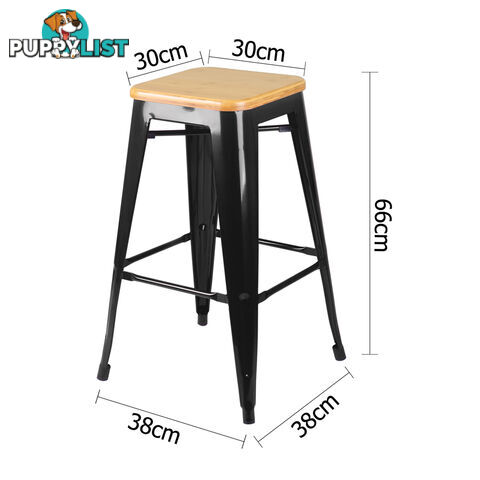 Set of 2 Replica Tolix Kitchen Bar Stool Bamboo Seat 66cm Black