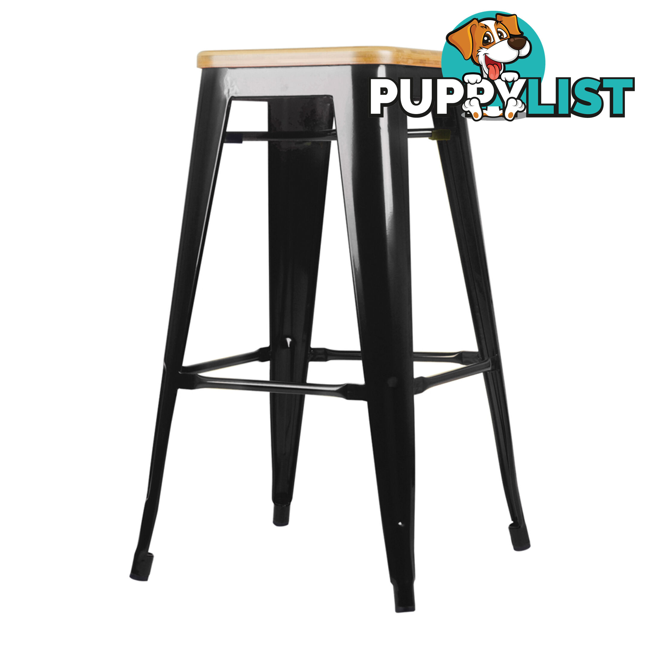 Set of 2 Replica Tolix Kitchen Bar Stool Bamboo Seat 66cm Black