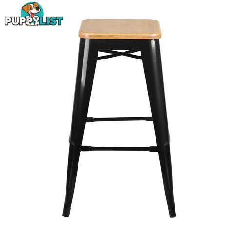 Set of 2 Replica Tolix Kitchen Bar Stool Bamboo Seat 66cm Black