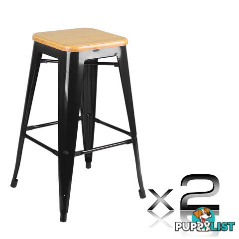 Set of 2 Replica Tolix Kitchen Bar Stool Bamboo Seat 66cm Black