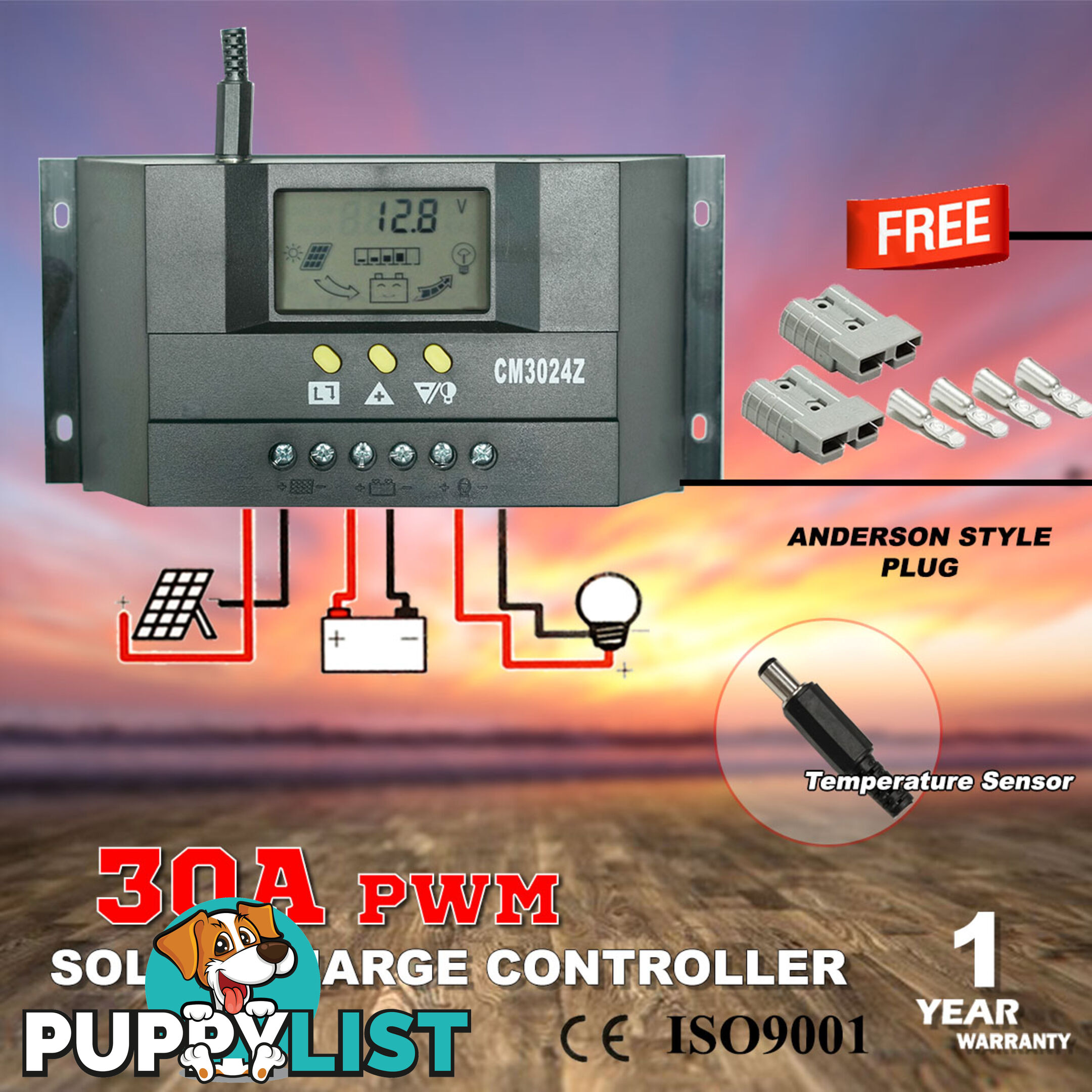 30A 12V-24V LCD Display PWM Solar Panel Regulator Charge Controller Battery Auto