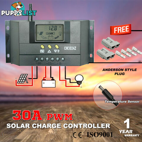 30A 12V-24V LCD Display PWM Solar Panel Regulator Charge Controller Battery Auto