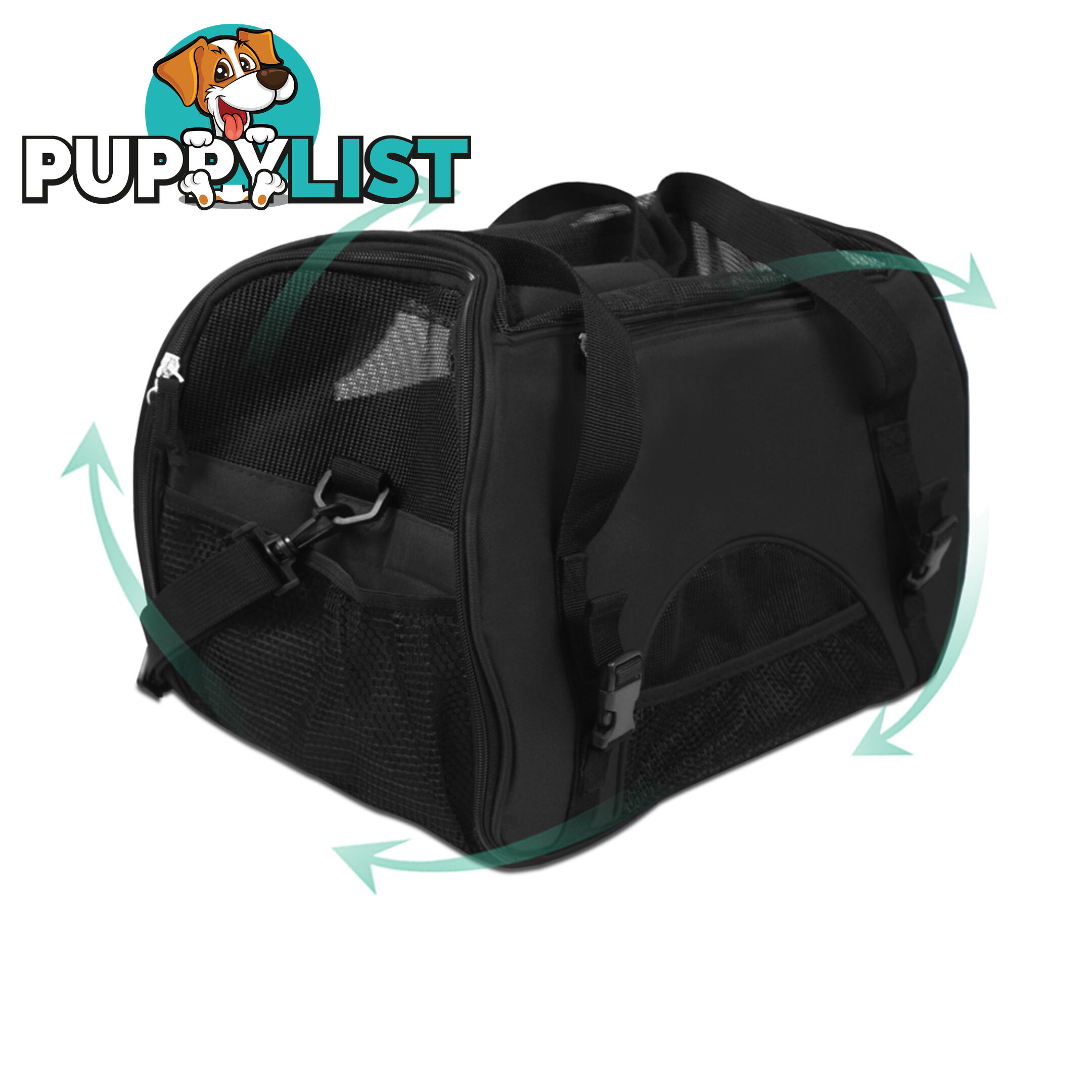 Portable Pet Carrier with Safety Leash - Black