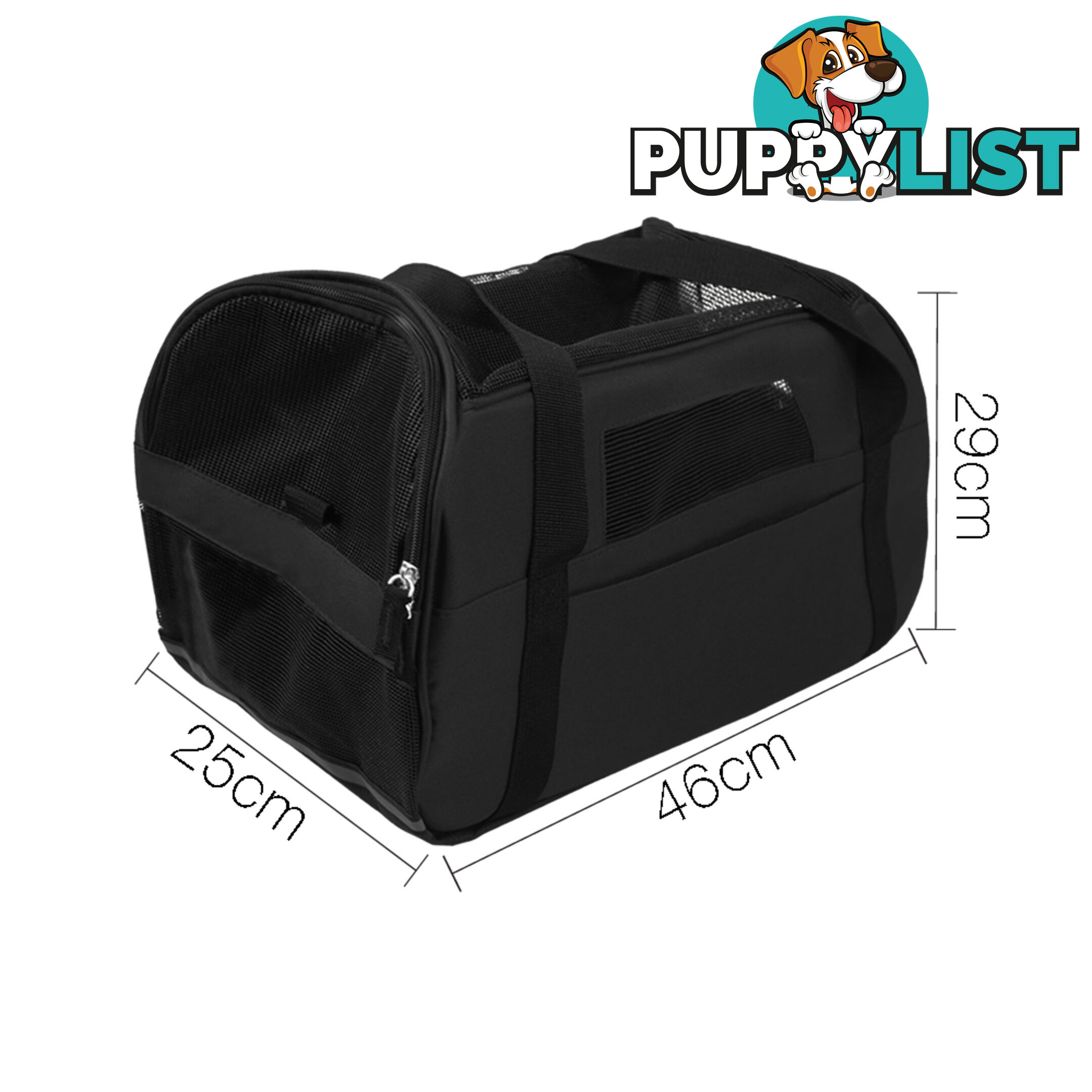 Portable Pet Carrier with Safety Leash - Black