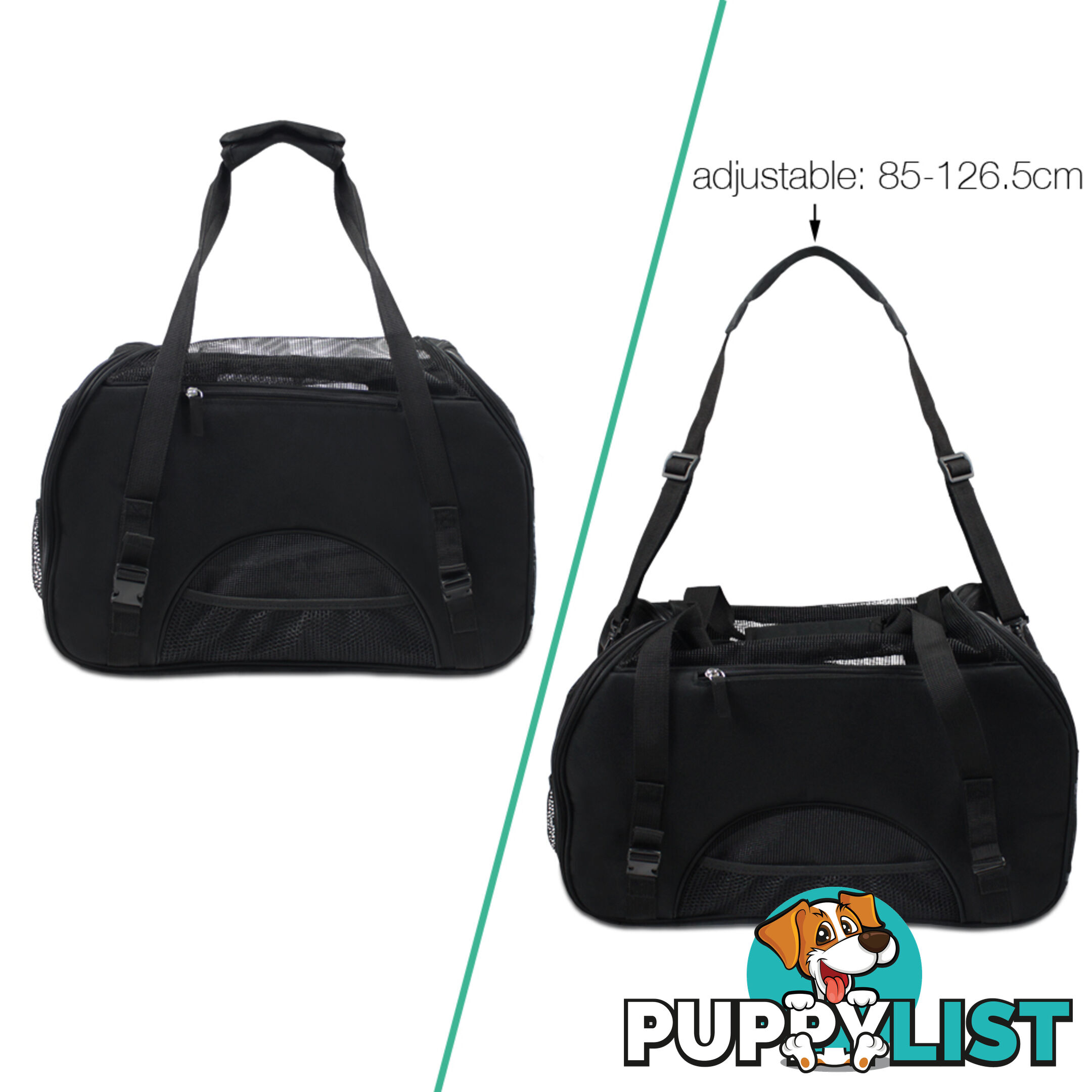 Portable Pet Carrier with Safety Leash - Black