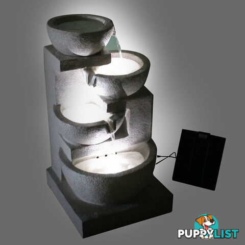 Solar Power Four-Tier Water Fountain Feature w/ LED Light Sand Beige