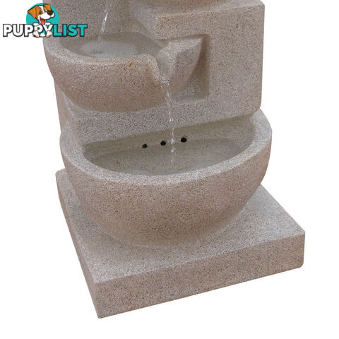 Solar Power Four-Tier Water Fountain Feature w/ LED Light Sand Beige