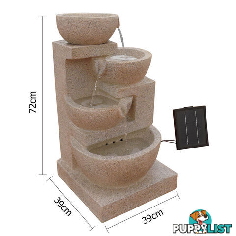 Solar Power Four-Tier Water Fountain Feature w/ LED Light Sand Beige