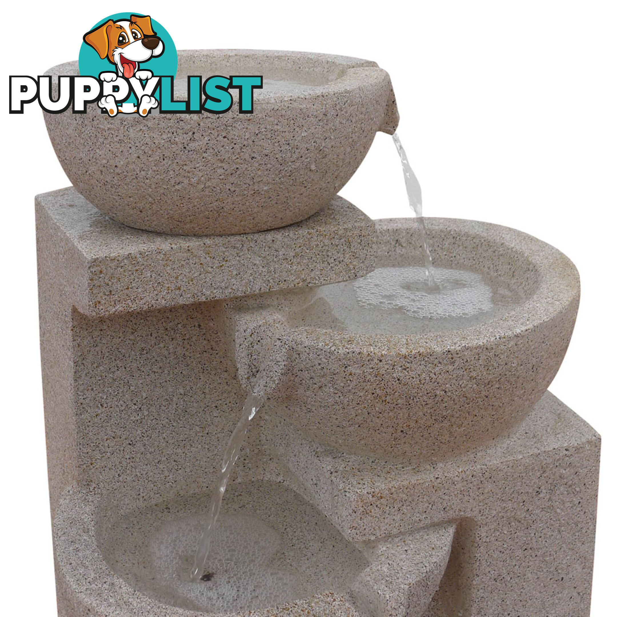 Solar Power Four-Tier Water Fountain Feature w/ LED Light Sand Beige