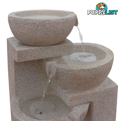 Solar Power Four-Tier Water Fountain Feature w/ LED Light Sand Beige