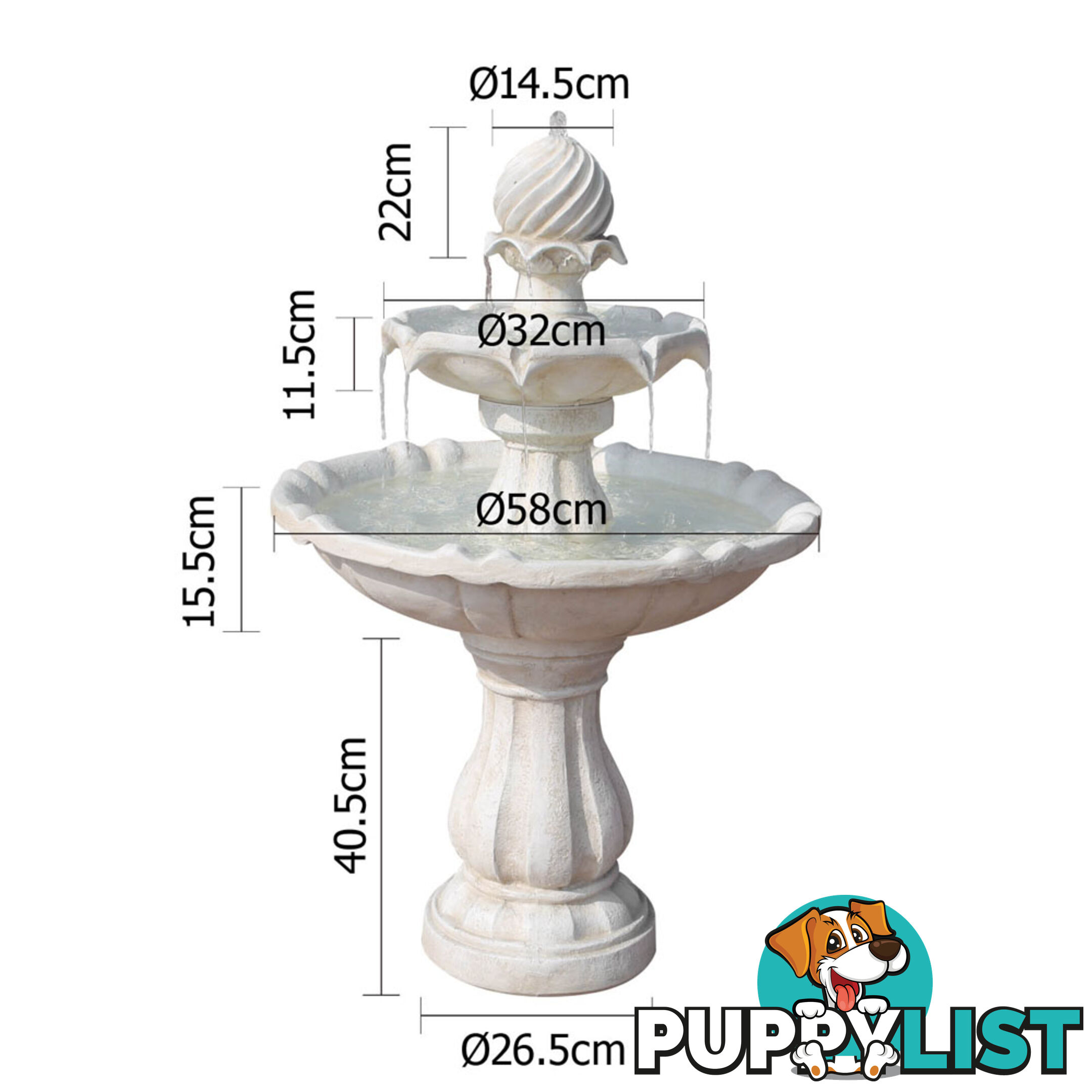 Solar Power Three-Tier Water Fountain Ivory