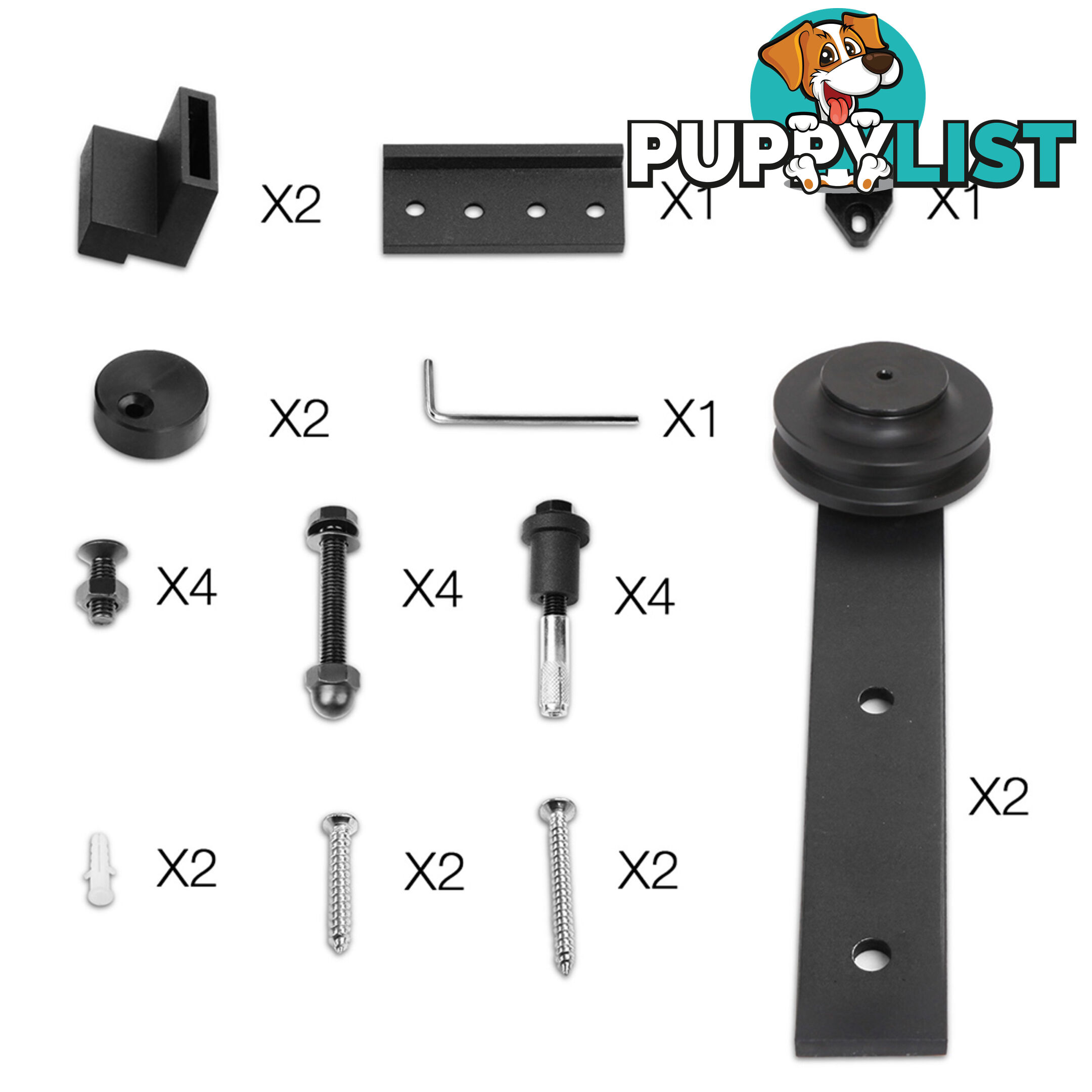 Sliding Barn Door Hardware Track Set Matte Powder Coat Steel Black - 2M