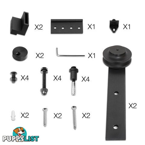 Sliding Barn Door Hardware Track Set Matte Powder Coat Steel Black - 2M