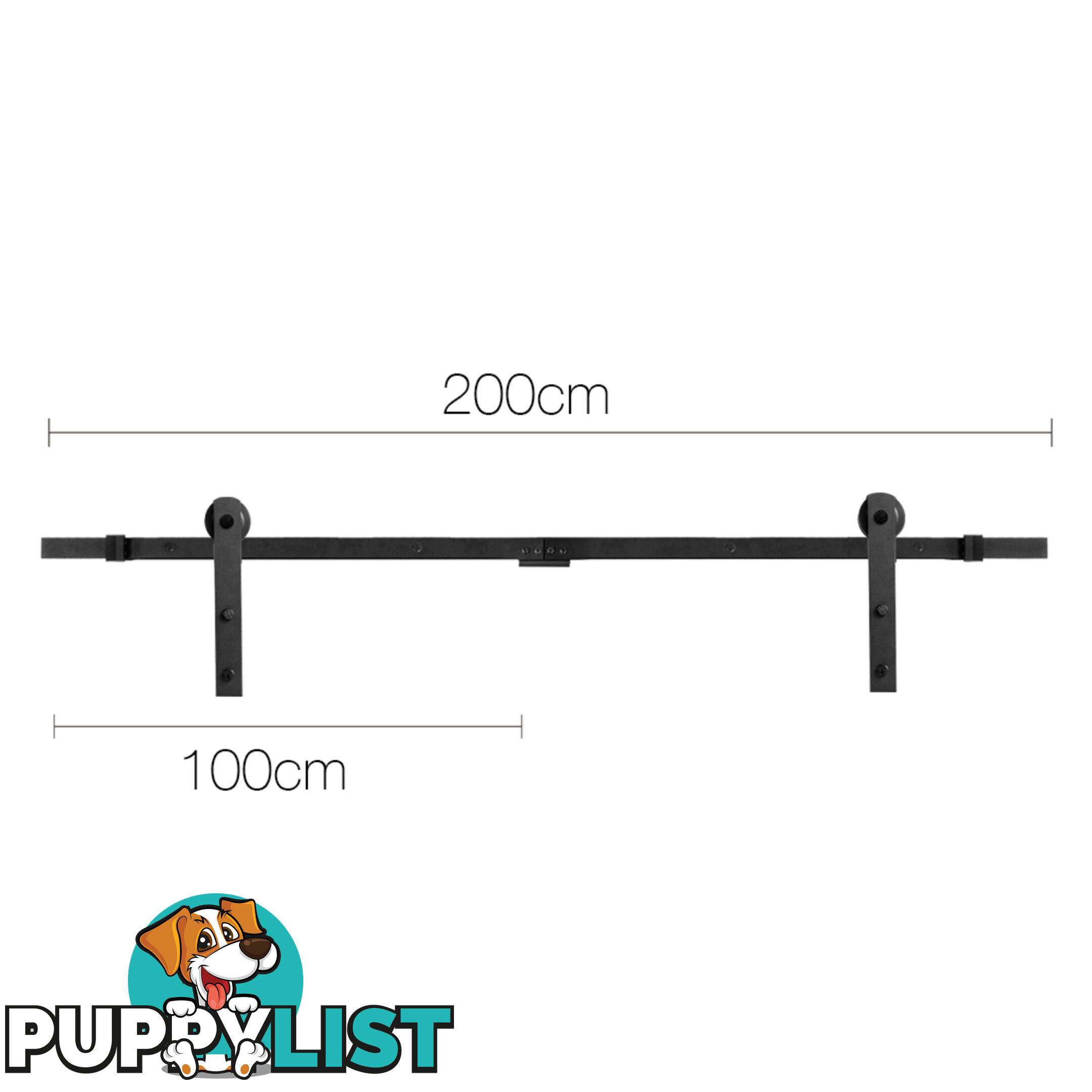 Sliding Barn Door Hardware Track Set Matte Powder Coat Steel Black - 2M