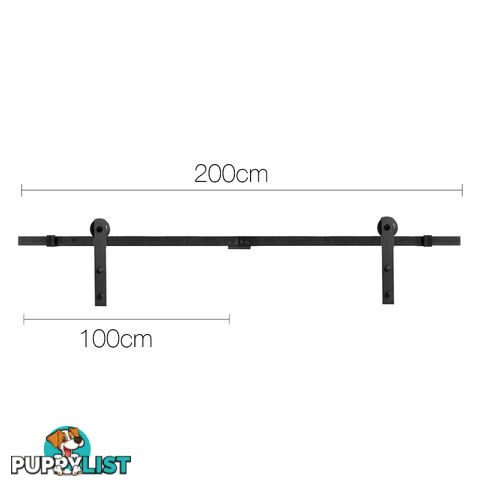 Sliding Barn Door Hardware Track Set Matte Powder Coat Steel Black - 2M