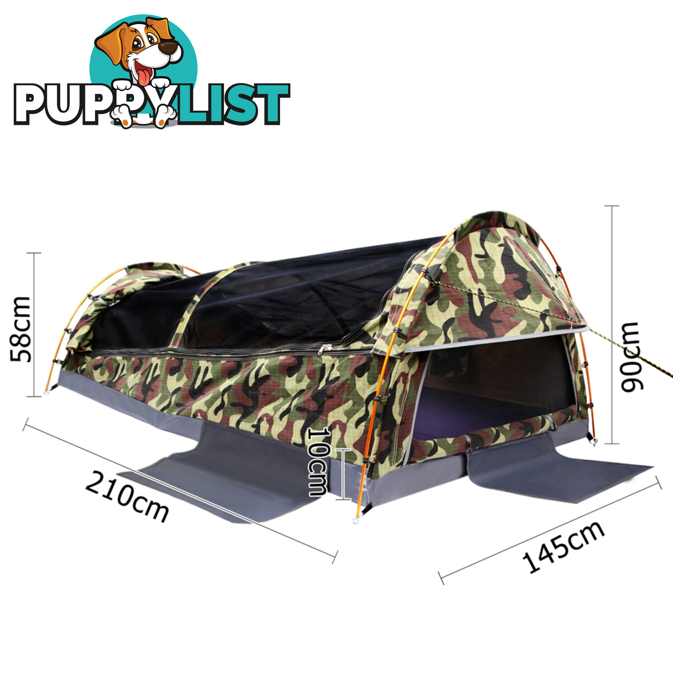 Double Camping Canvas Swag Tent Green Camouflage w/ Bag