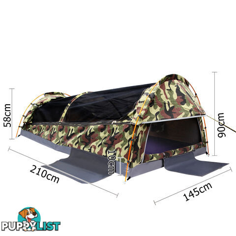 Double Camping Canvas Swag Tent Green Camouflage w/ Bag