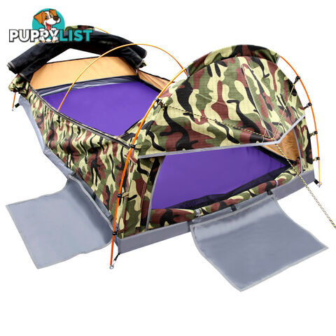 Double Camping Canvas Swag Tent Green Camouflage w/ Bag