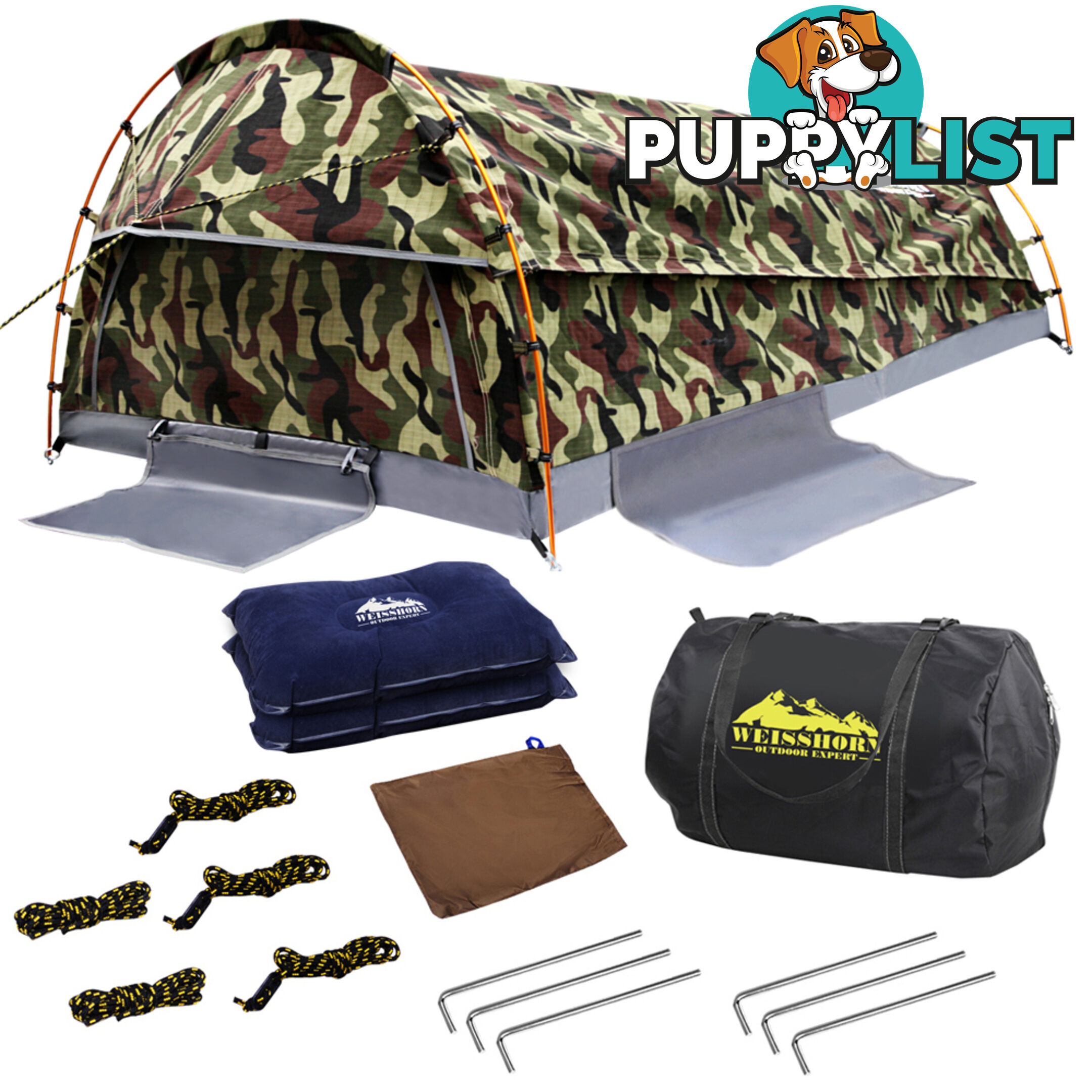 Double Camping Canvas Swag Tent Green Camouflage w/ Bag