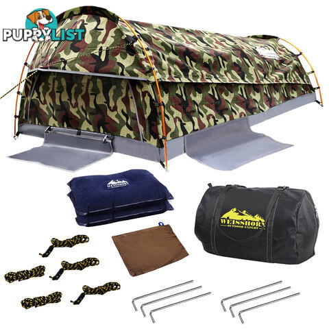 Double Camping Canvas Swag Tent Green Camouflage w/ Bag