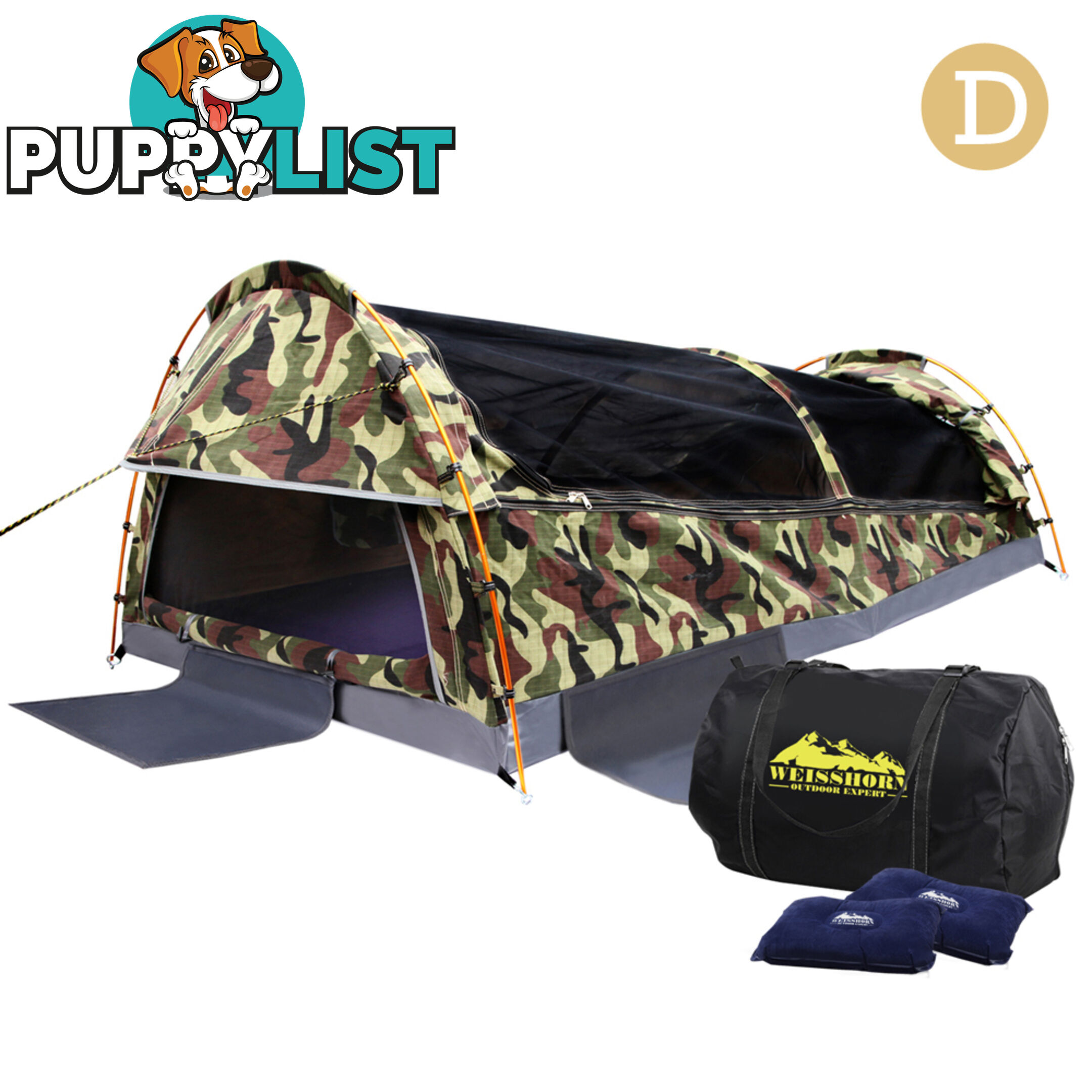 Double Camping Canvas Swag Tent Green Camouflage w/ Bag