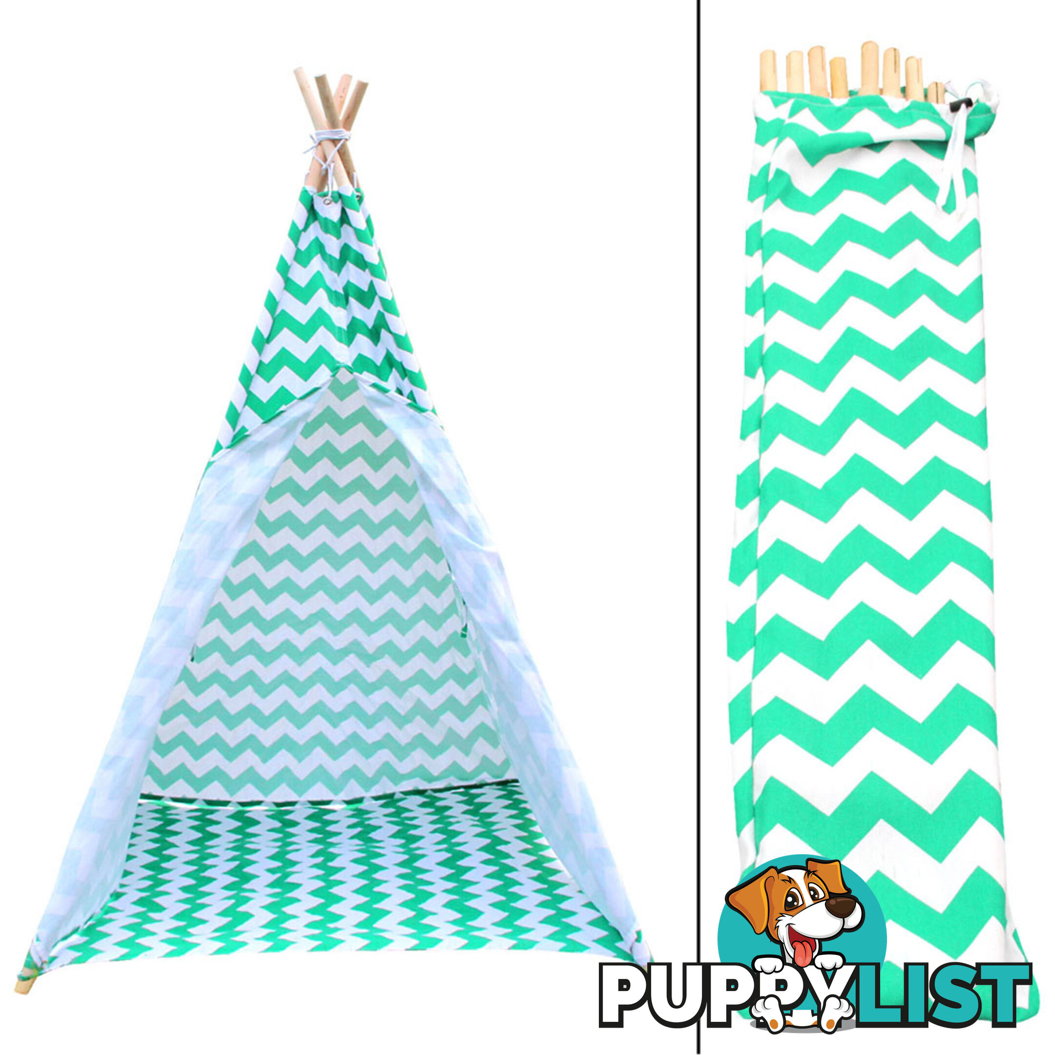 4 Poles Teepee Tent w/ Storage Bag Green