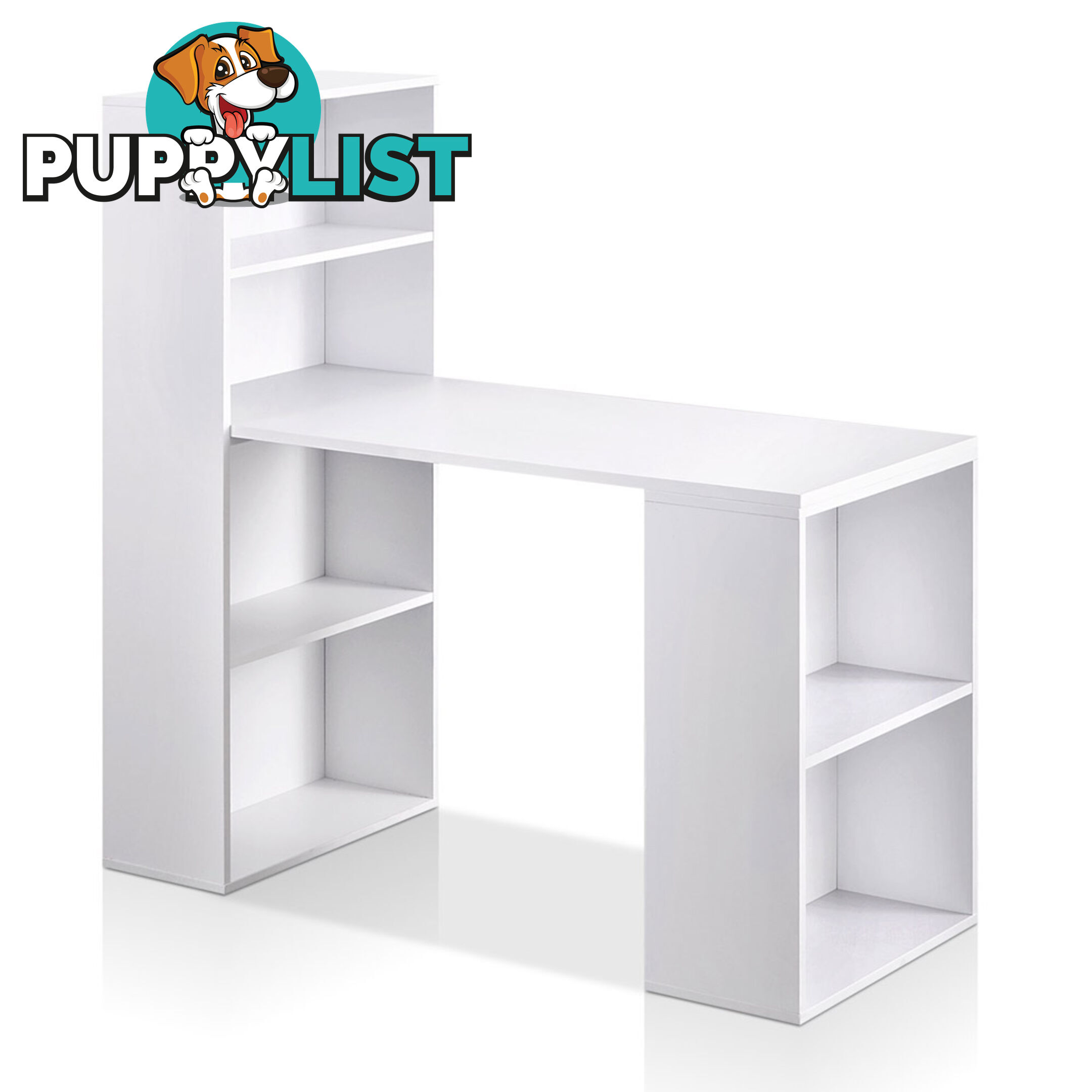 6 Storage Shelf Office Computer Desk White