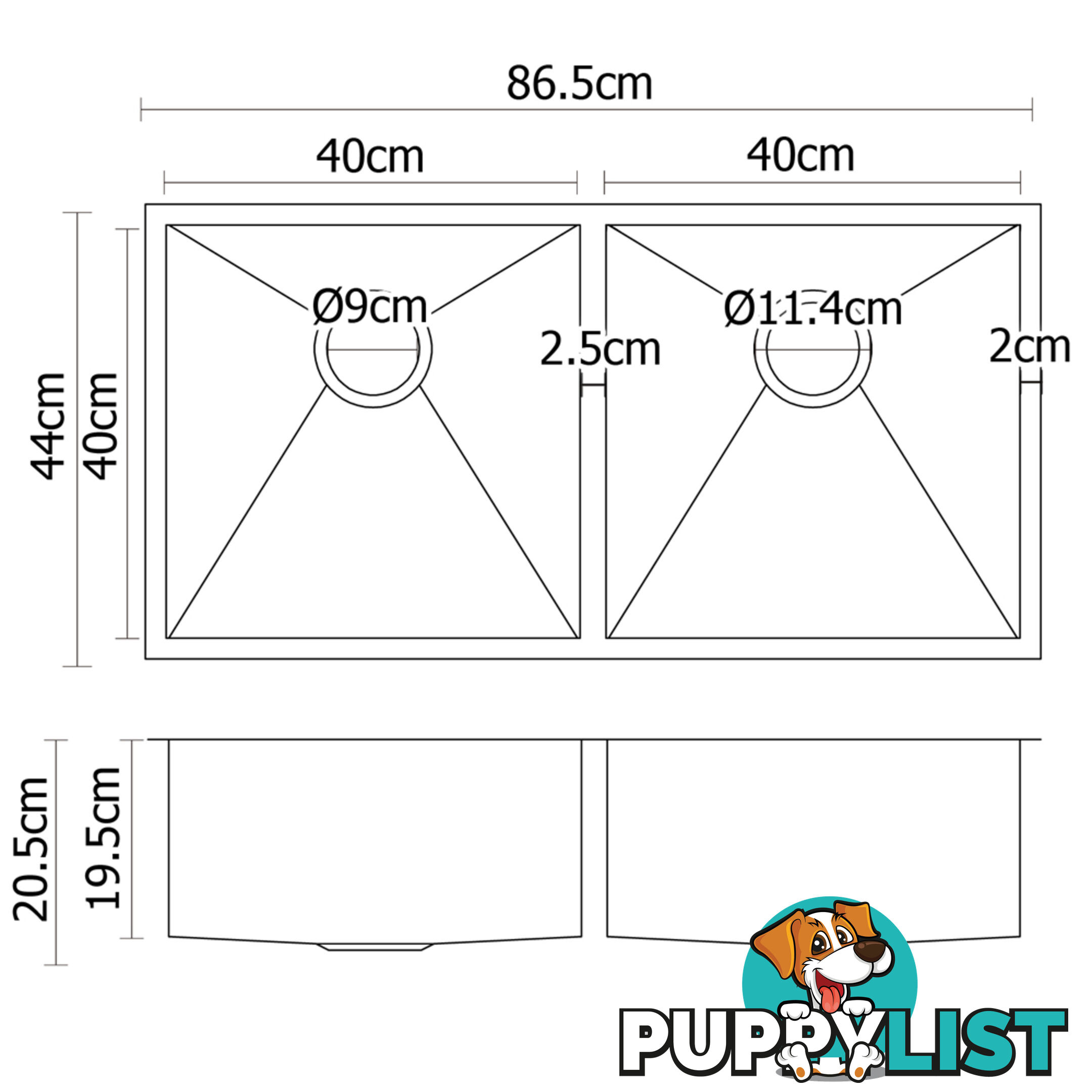 Stainless Steel Kitchen/Laundry Sink w/ Strainer Waste 865x440mm