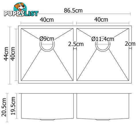 Stainless Steel Kitchen/Laundry Sink w/ Strainer Waste 865x440mm